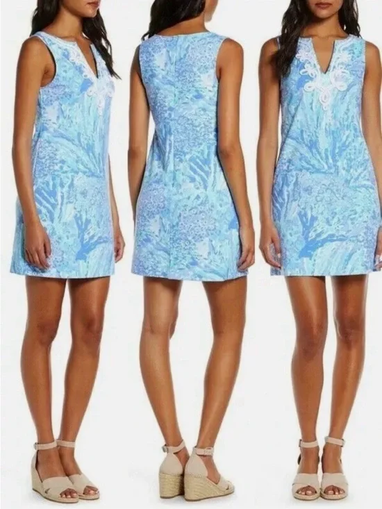 Lilly Pulitzer Harper Shift Dress L Blue Haven Hey Hey Soleil print Sleeveless - Picture 2 of 8